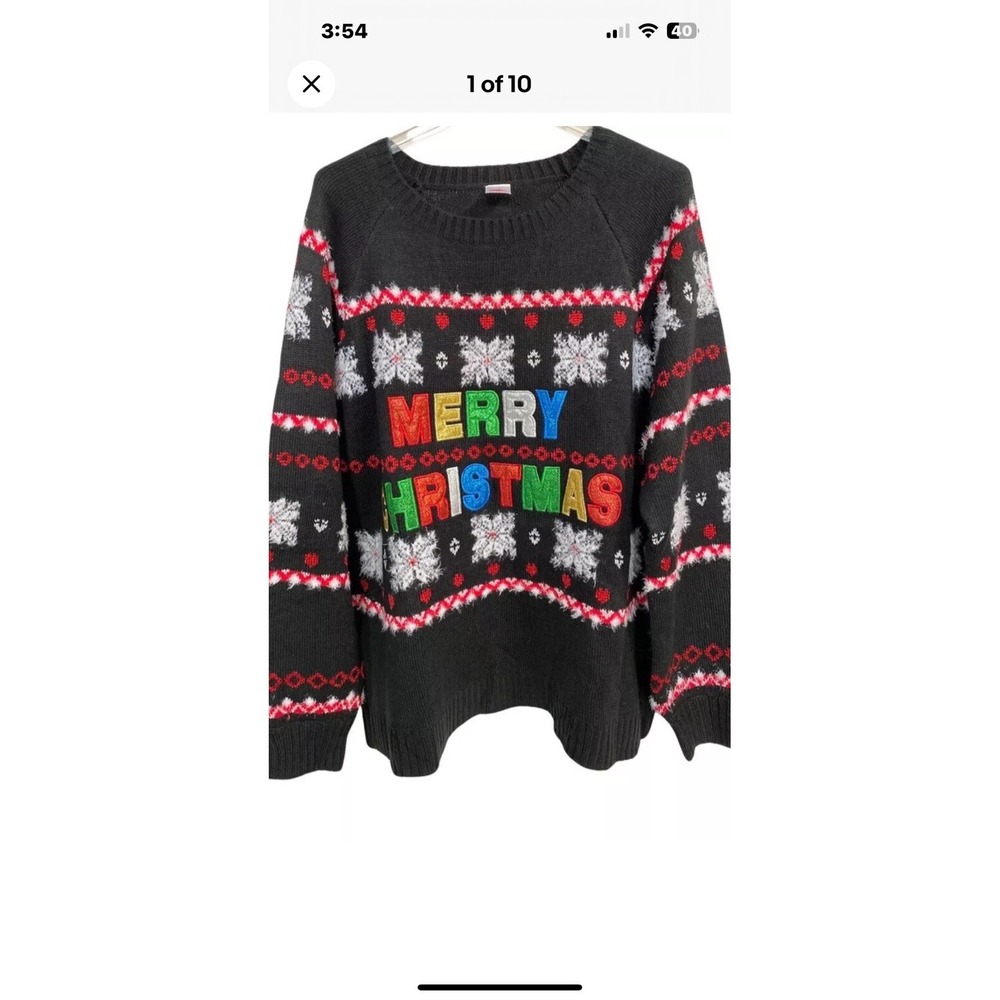 Holiday Time Merry‎ Christmas Sparkle Letters Pullover Sweater Size Small